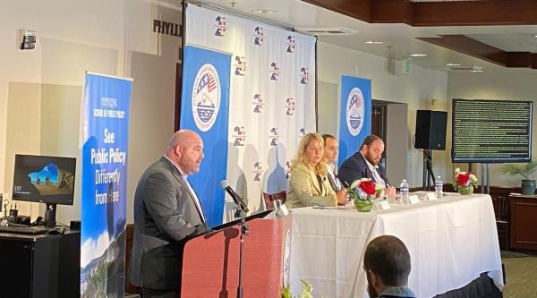 "EAC Commissioner Ben Hovland moderates the “Current Issues in Election Administration” panel (from left to right: EAC Commissioner Hovland, Susan Lapsley, Matthew Weil, and Joel Watson)."