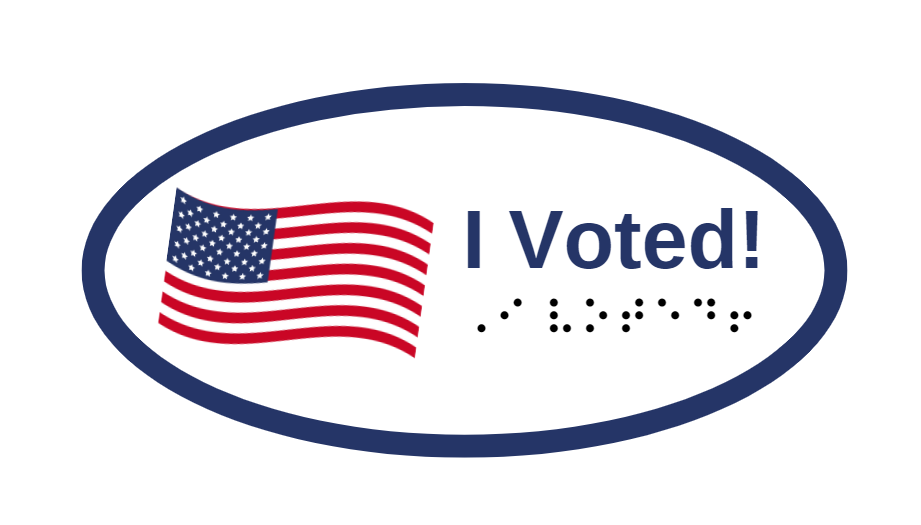 "Image shows an “I Voted!” sticker that includes Braille."