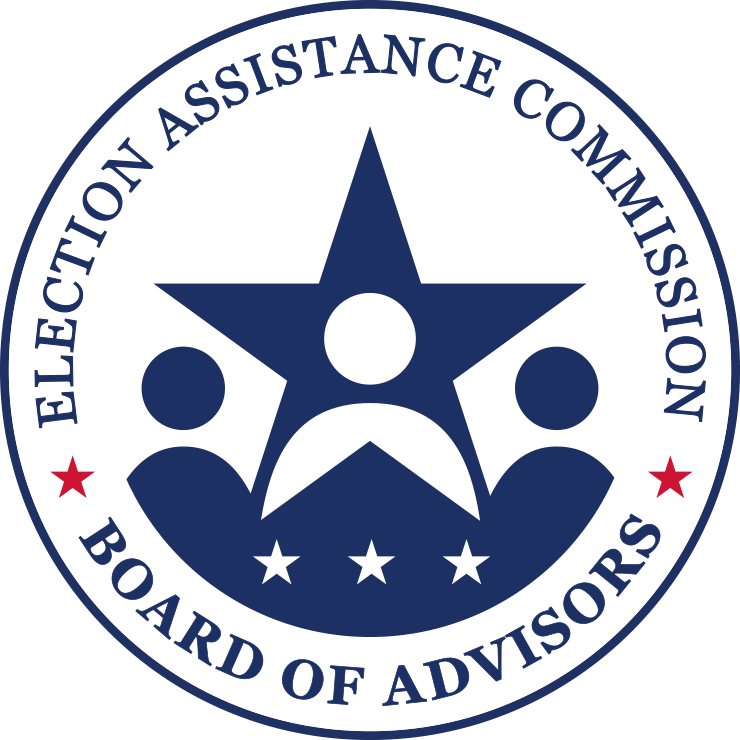 U.S. Election Assistance Commission Board of Advisors circular logo featuring outlines of three people with a star behind the center figure and three small stars along the bottom.