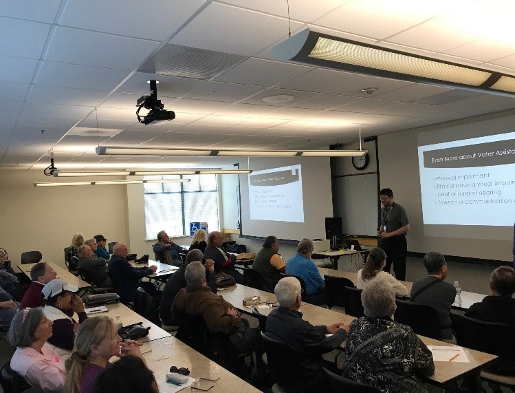 Chris Juell teaching an APPLE class in February at the Contra Costa Elections office in Martinez.