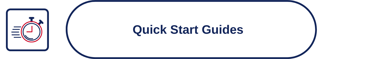 "In a square box to the left a red and blue stop watch is shown to be moving with horizontal lines reaching out from the left side. In an oval box text reads Quick Start Guides"