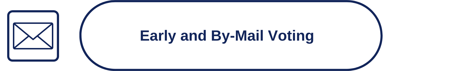 "In a navy blue box to the left is a graphic of a sealed envelope. In an navy oval text box the text reads Early and By-Mail Voting""