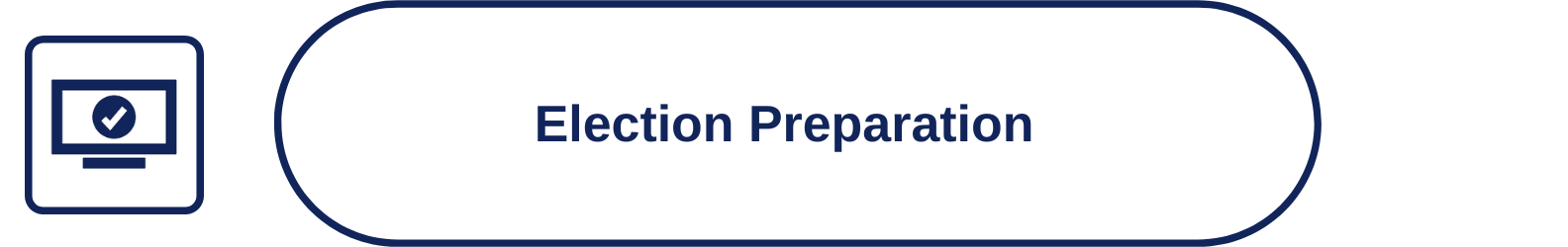 "In a navy blue box to the left is a graphic of a computer with a check mark in the middle of the screen. In an navy oval text box the text reads Election Preparation"