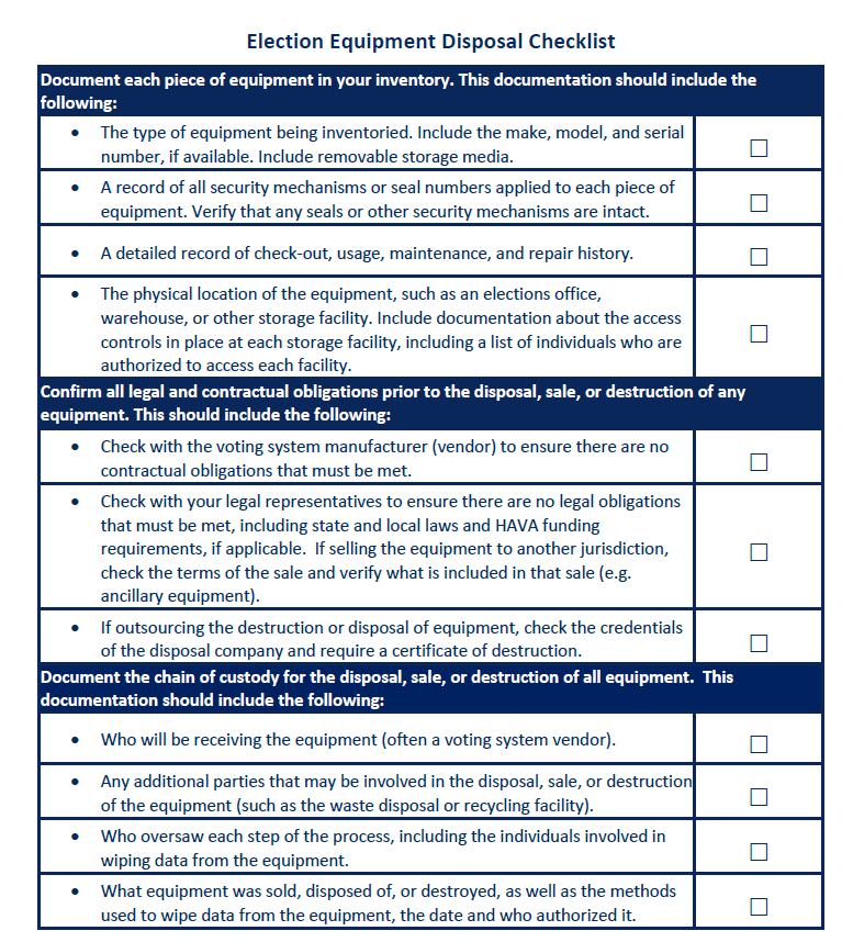 Election Equipment Disposal Checklist