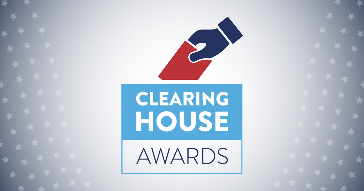 Graphic shows hand placing ballot into box. Text reads "Clearinghouse Awards".