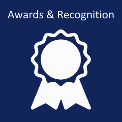Image of an award ribbon, "Awards & Recognition"
