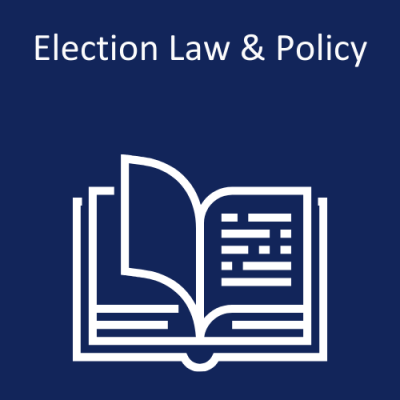Image of an open book. "Election Law & Policy"