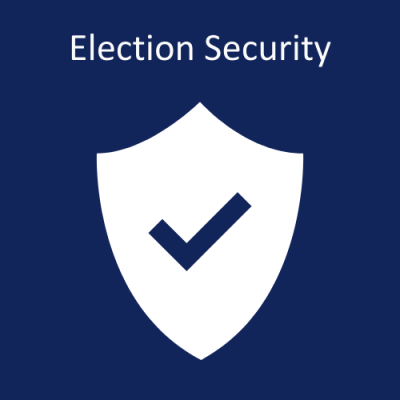 Image of a security seal with a checkmark. "Election Security"