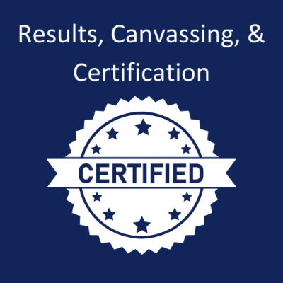 Image of a seal for certification. "Results, Canvassing, & Certification"