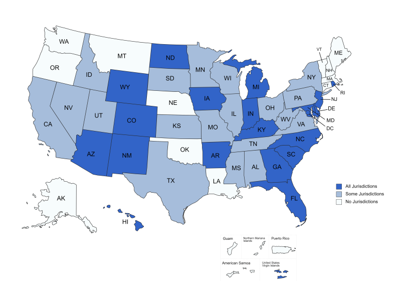 Map of United States reflecting Electronic Poll Book usage by state (All Jurisdictions, Some Jurisdictions, No Jurisdictions)