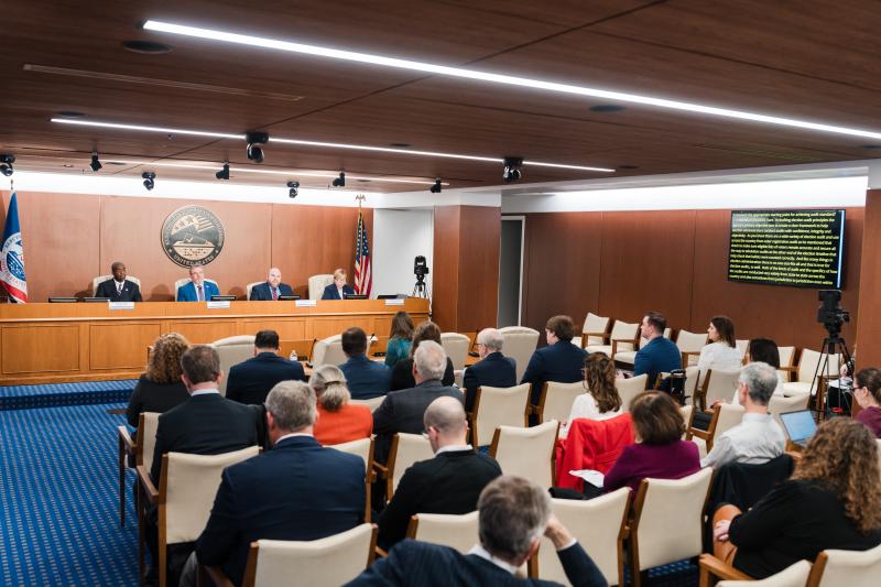EAC Commissioners preside over the agency’s Election Audit Standards Hearing on February 18, 2026, in the EAC hearing room.