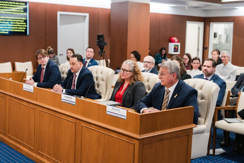 Speakers from the first panel, “Auditing Elections to Increase Public Trust.” From left to right: Kyle Kirkpatrick, Assistant Secretary of State for Elections, Mississippi; Miguel Nuñez, Executive Director, Rhode Island Board of Elections; Pam Anderson, Former Clerk, Jefferson County, Colorado and Former Executive Director of the Colorado County Clerks Association; Mark Earley, Supervisor of Elections, Leon County, Florida.