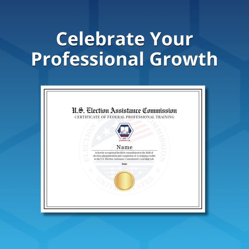 “Celebrate Your Professional Growth” graphic showing an EAC federal professional training certificate with the EAC Learning Lab logo and a gold seal.