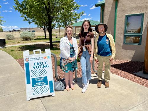 Pictured Left to Right: Katharine Clark, Santa Fe County Clerk; Margaret Gouws, Voter Outreach Coordinator; and Gary Reid, Election Administrative Specialist.