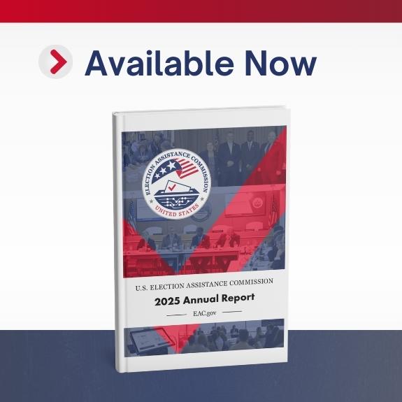 Navy blue text along the top says "Available Now." Below that is a cover of the 2025 EAC Annual Report cover.