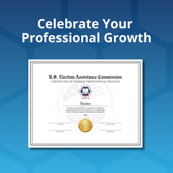 blue background with "Celebrate your professional growth" in white text across the top. Below it is a image of a certificate.