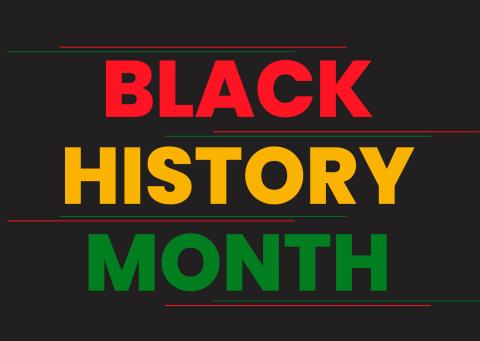 "Black History Month" in red, yellow, and green text. 